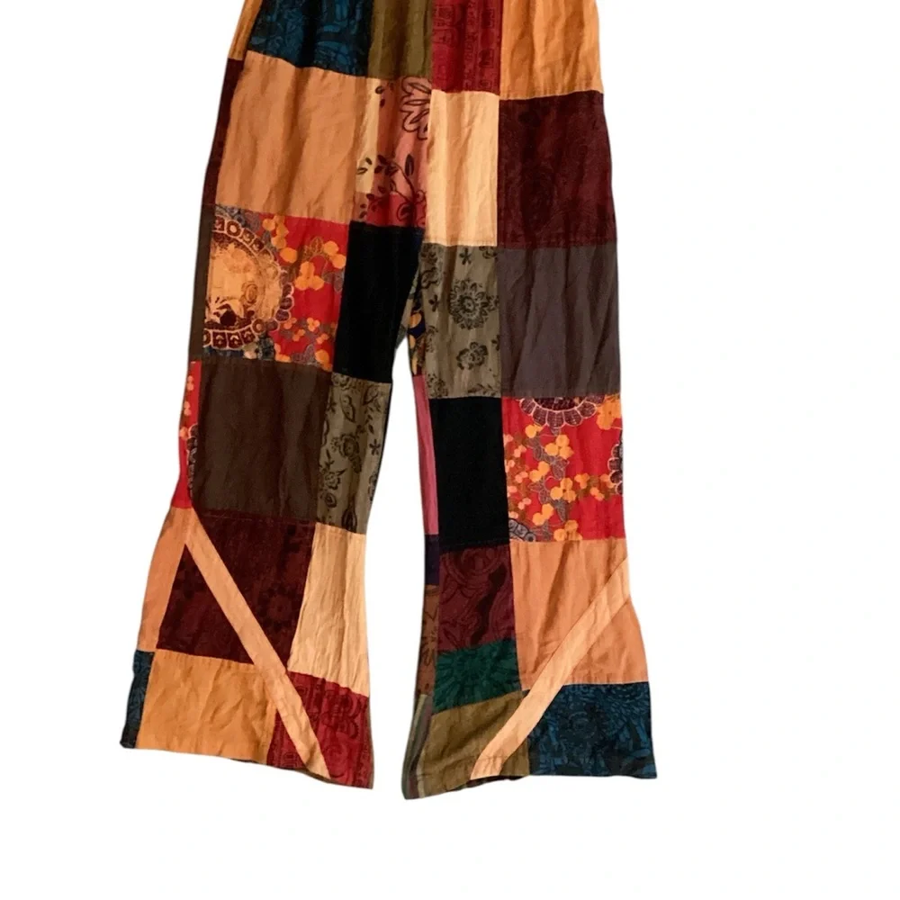 TLB BOHO Free Spirit Patchwork Cotton Lounge Wide Leg Pants Orange Sz One Size - Picture 6 of 6